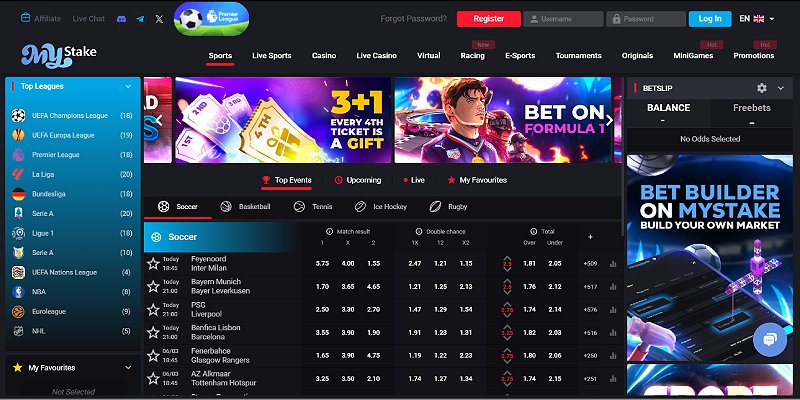 MyStake – skärmdump av sportsboken