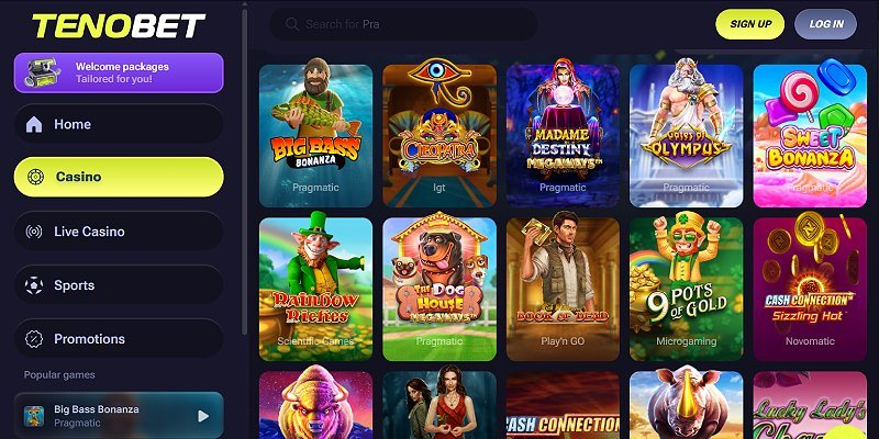 Tenobet – skärmdump av casinot